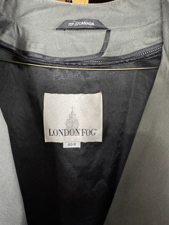 London Fog Dbl-Breasted Trench Classic Coat Zip-Out Liner Men 40R Charcoal Grey - Picture 10 of 13